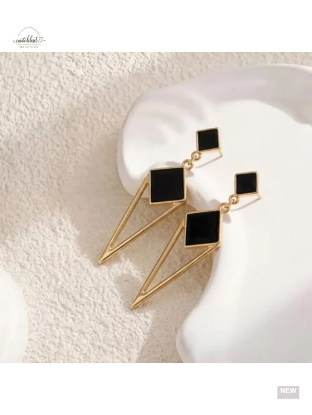 Chunky Gold Square Statement Drop Earrings Non Tarnish Stainless Steel